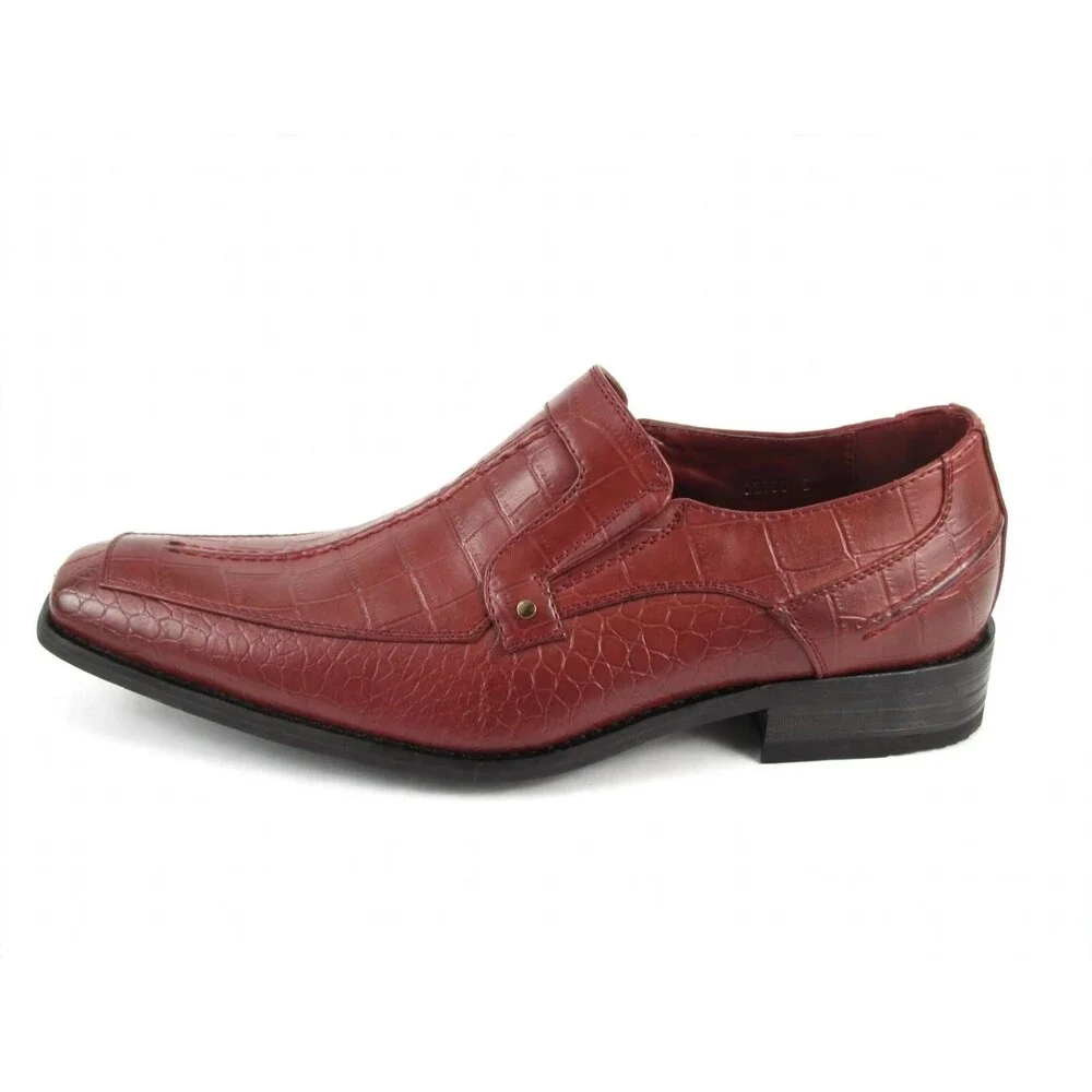Parrazo Mens 8 Burgundy Croc Loafer Dress Shoes Square Toe Slip On NIB Geico